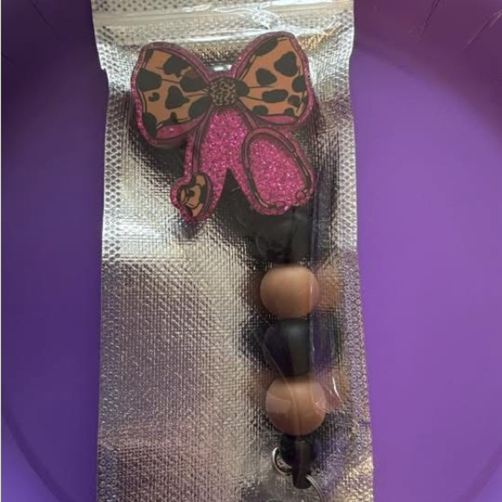 Leopard Print Bow Badge Reel
